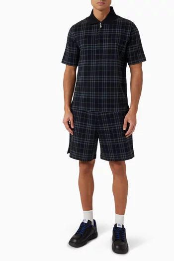 Check Zip-up Polo Shirt in Cotton-blend