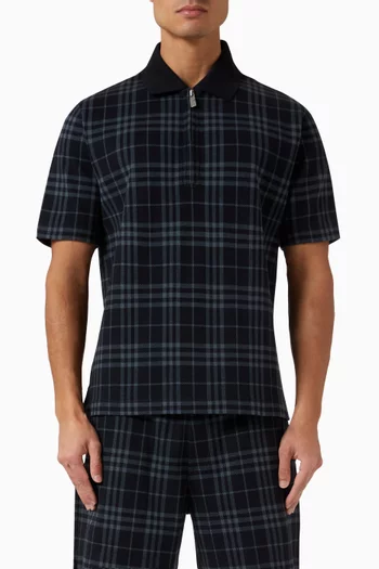Check Zip-up Polo Shirt in Cotton-blend