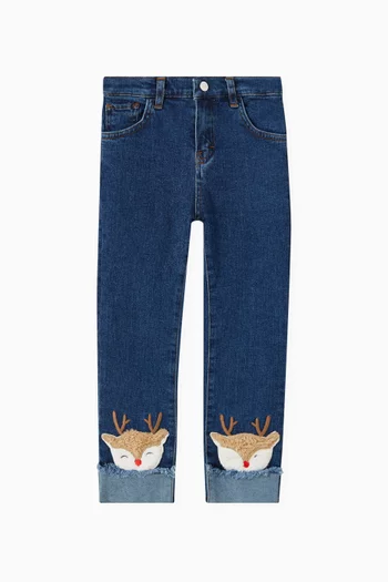 Reindeer Applique Jeans in Denim