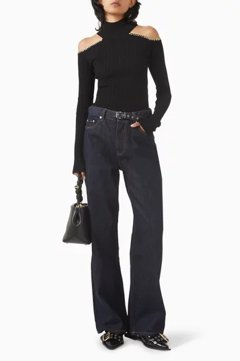 Izey Belt Flared Jeans in Denim