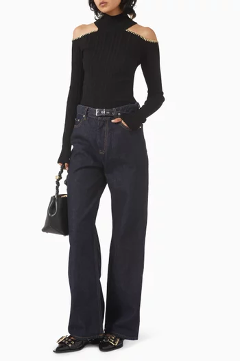 Ribbed Open Shoulder Blouse