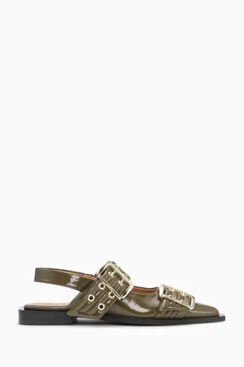Buckle Ballet Flats in Faux Leather