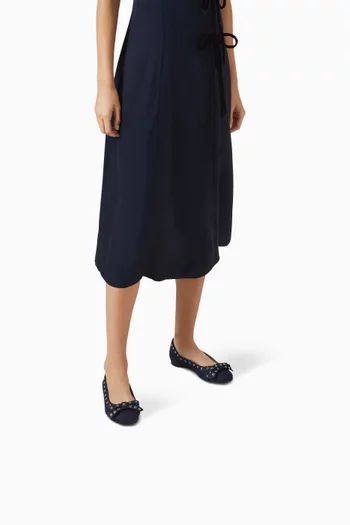 Eyelet Bow Ballet Flats in Denim
