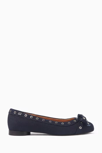 Eyelet Bow Ballet Flats in Denim