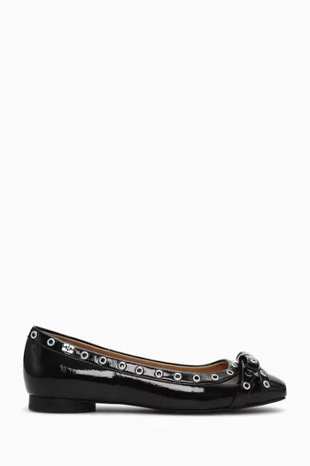 Eyelet Bow Ballet Flats in Faux Leather