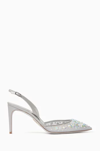 Embellished 100 Slingback Pumps in Mesh & Satin