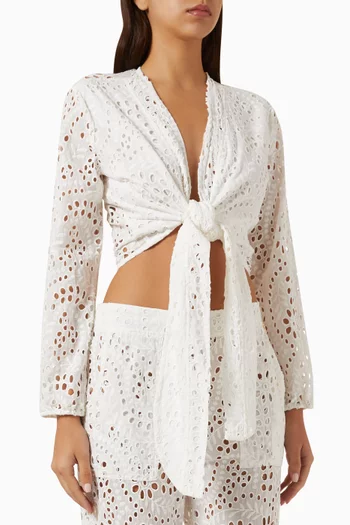 Broderie Anglaise Tie-up Top in Cotton
