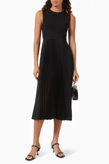 Crewneck Pleated Dress in Satin-jersey