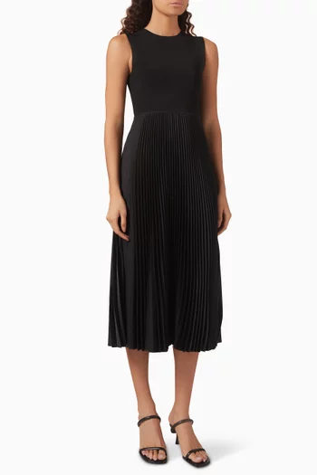 Crewneck Pleated Dress in Satin-jersey