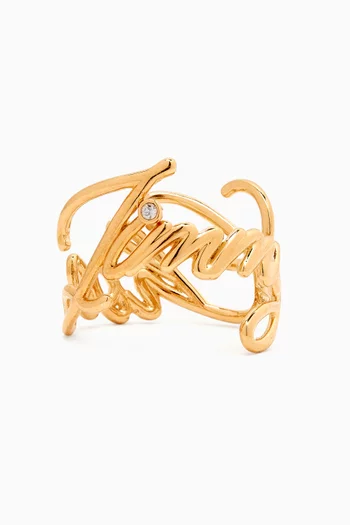 Script Logo Ring in Gold-tone Brass