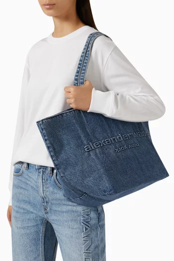 Medium Punch Tote Bag in Denim