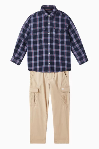 Mixed Check Shirt in Cotton-blend