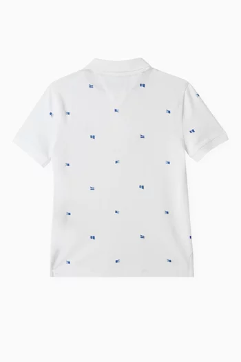 Flag Print Polo Shirt in Cotton-pique