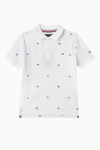 Flag Print Polo Shirt in Cotton-pique