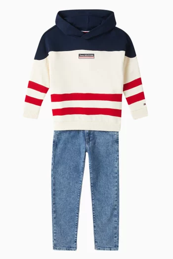 Striped Colour-blocked Hoodie in Cotton