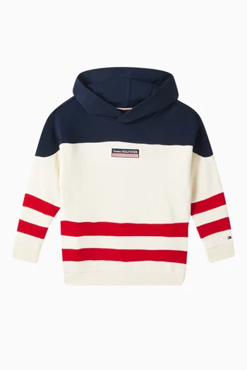 Striped Colour-blocked Hoodie in Cotton