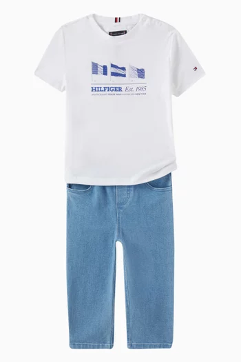 Stripe Denim Trousers in Cotton