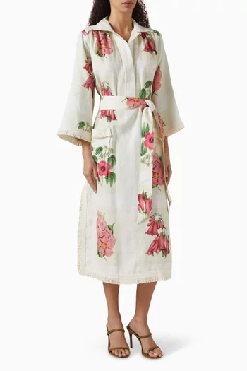 Verandah Floral Midi Dress in Linen