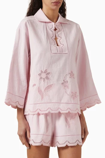 Tablecloth Lace Top in Hemp-cotton Blend