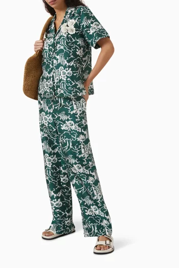 Garden Toile Embellished Camp Shirt in Silk Dupion