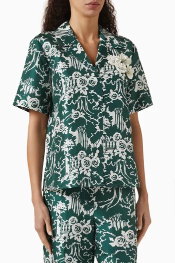 Garden Toile Embellished Camp Shirt in Silk Dupion
