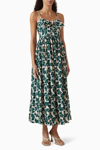 Fan Flower-print Sundress in Cotton Poplin