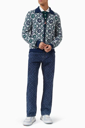 Monogram Knit Zip Sweater in Wool-blend