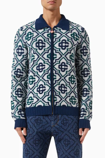 Monogram Knit Zip Sweater in Wool-blend