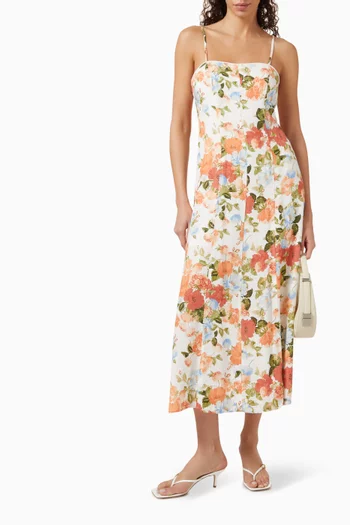 Naia Panelled Midi Dress in Viscose-linen Blend