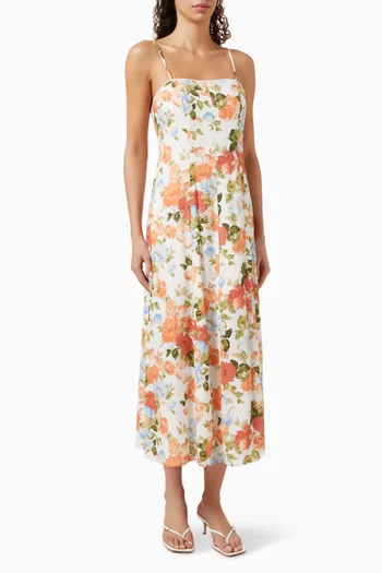 Naia Panelled Midi Dress in Viscose-linen Blend