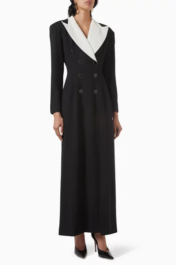 Contrast-collar Tuxedo Maxi Dress