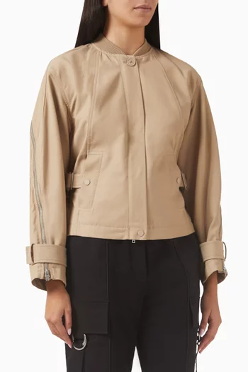 Zip Cocoon Back Bomber Jacket in Cotton-blend