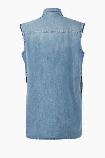 Front knot & Embroidery Dress in Denim