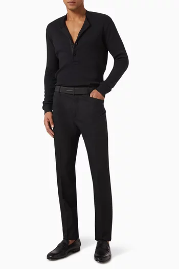 Ribbed Henley Long-sleeve Top in Lyocell-cotton