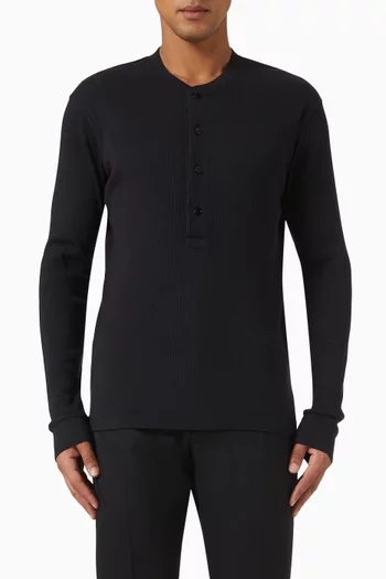 Ribbed Henley Long-sleeve Top in Lyocell-cotton