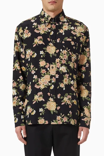 Floral-print Shirt in Silk Crepe de Chine