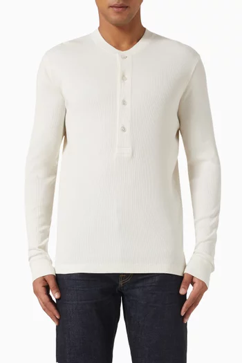 Ribbed Henley Long-sleeve Top in Lyocell-cotton