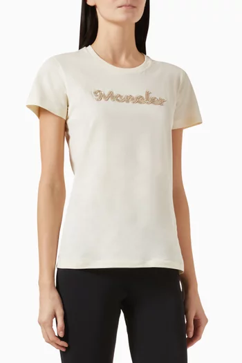 Bead-embellished T-shirt in Cotton
