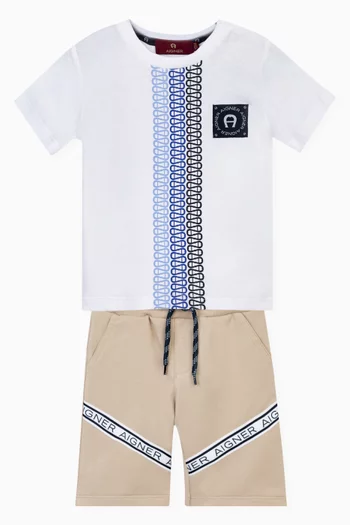 Striped Logo Badge T-shirt in Cotton
