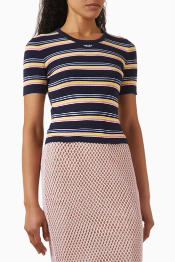 Striped Short-sleeve Sweater in Cotton