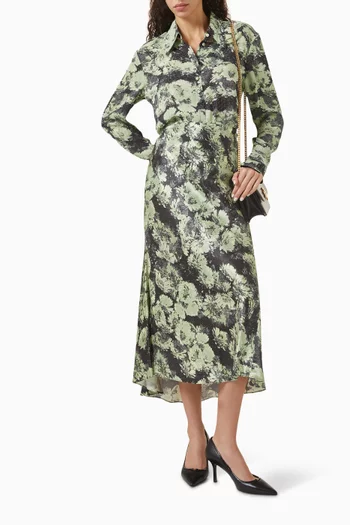 Floral-print Midi Skirt in Satin
