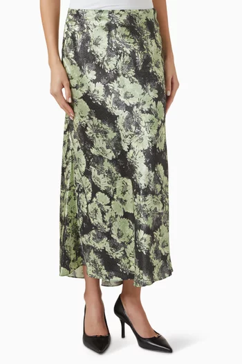 Floral-print Midi Skirt in Satin