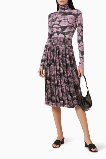 Printed Pleated Midi Skirt in Silk