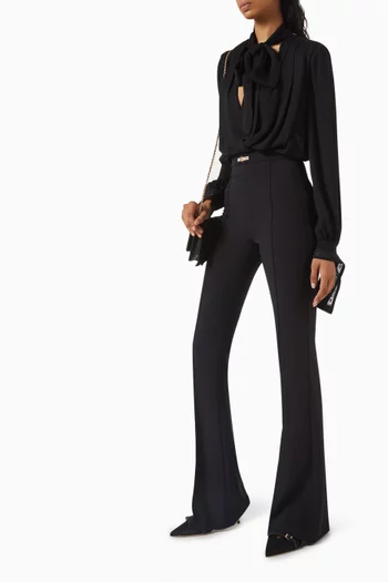 Bell Bottom Pants in Double-layer Crêpe