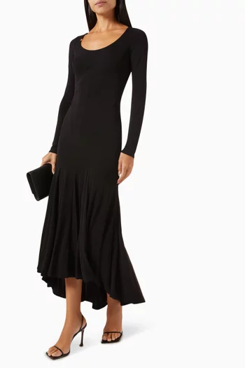 فستان طويل بقصة غير متماثلة جيرسيه