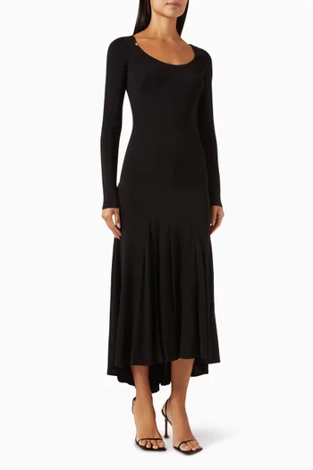 فستان طويل بقصة غير متماثلة جيرسيه