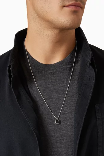 Square Onyx and Diamond Necklace in Sterling Silver