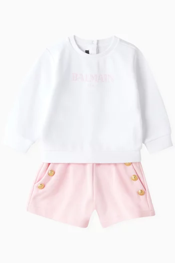 Embellished Button Shorts in Ribbed-cotton