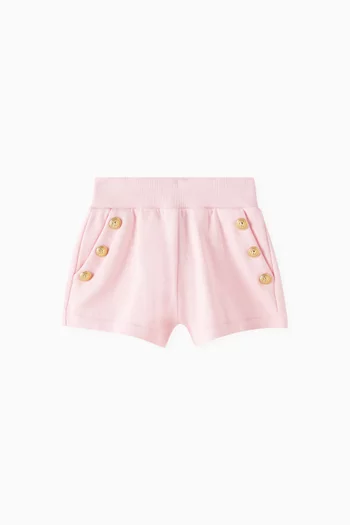 Embellished Button Shorts in Ribbed-cotton
