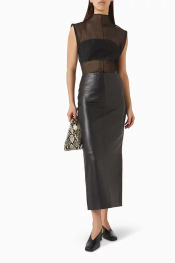 Sheer Leather Trim Top in Silk